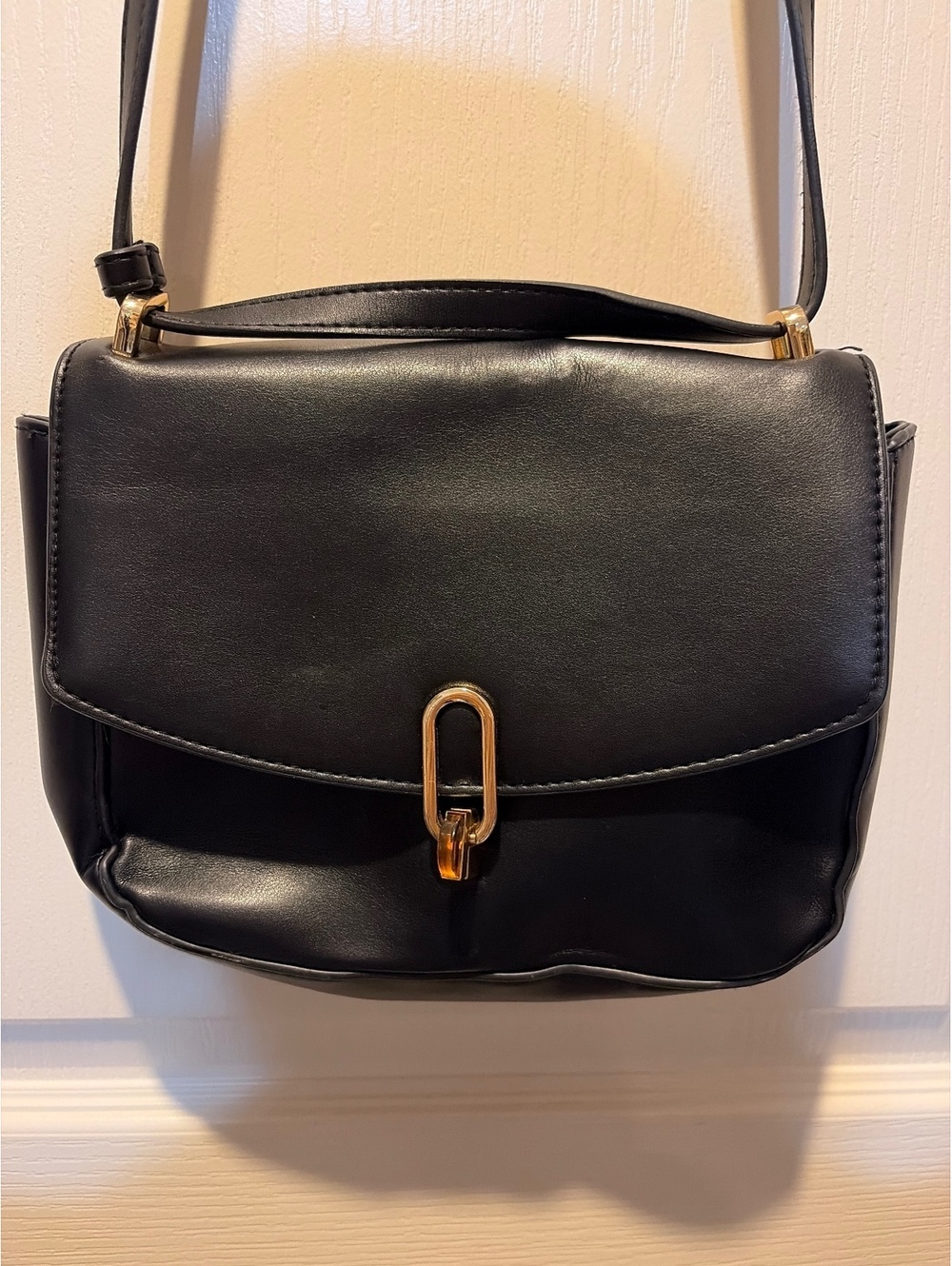 a new day Black Crossbody Shoulder Bag with Gold Tone Hardware